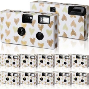 Kanayu 10 Pack Bulk Disposable Camera for Wedding, 35mm Single Use it with Flash Disposable Cameras One Time Photo Tool for Wedding Anniversary Travel Camp Party Supplies(Gold Heart)